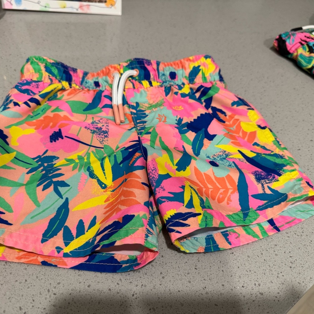 Colorful Tropical Print Swim Shorts
